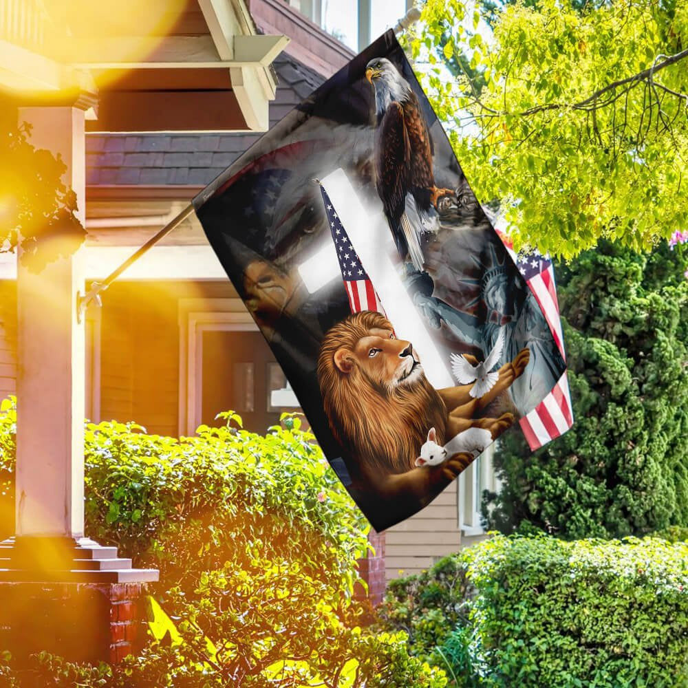 Christian Garden Flags, Lion and Lamb American Flag, Christian House Flags, Christian Cross Flag, Faith Flag, easychoo.com