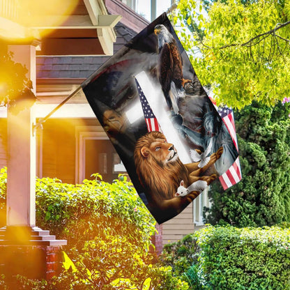 Christian Garden Flags, Lion and Lamb American Flag, Christian House Flags, Christian Cross Flag, Faith Flag, easychoo.com