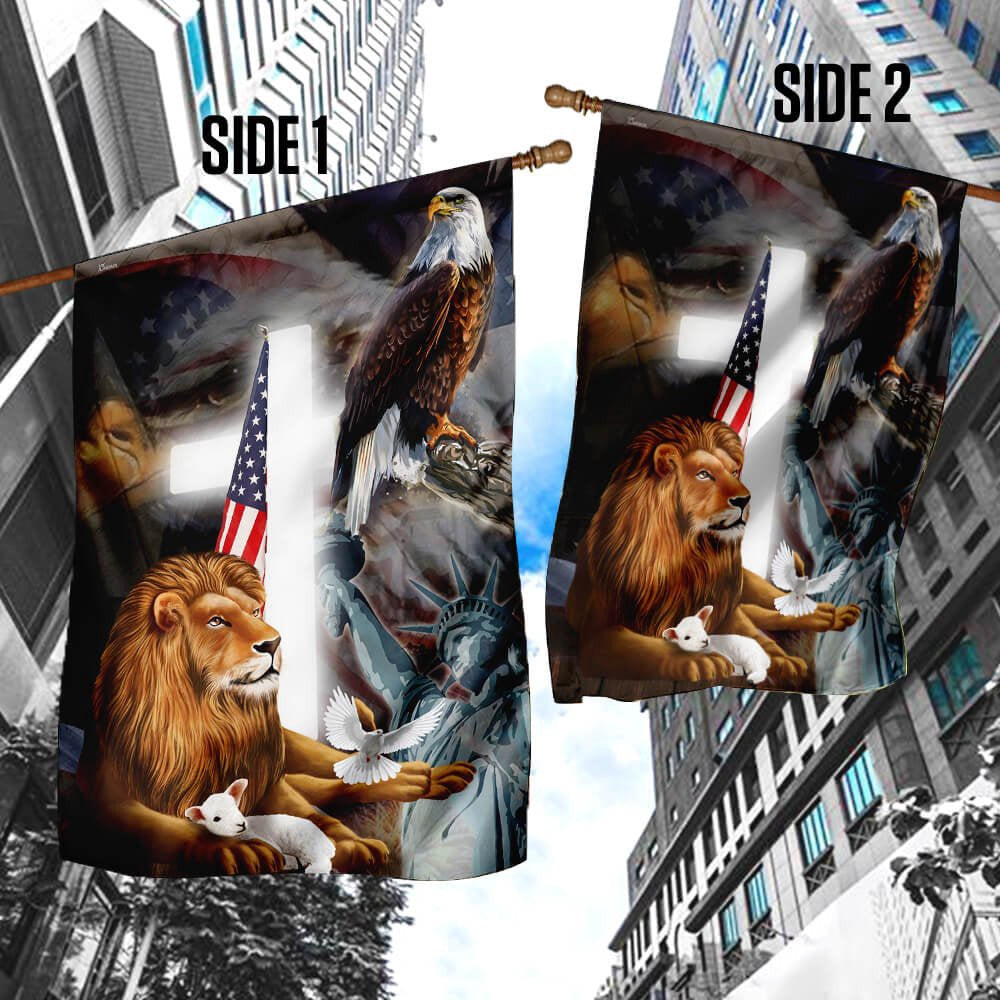 Christian Garden Flags, Lion and Lamb American Flag, Christian House Flags, Christian Cross Flag, Faith Flag, easychoo.com