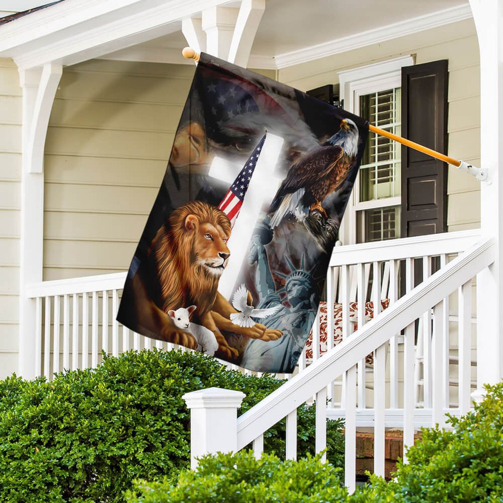 Christian Garden Flags, Lion and Lamb American Flag, Christian House Flags, Christian Cross Flag, Faith Flag, easychoo.com