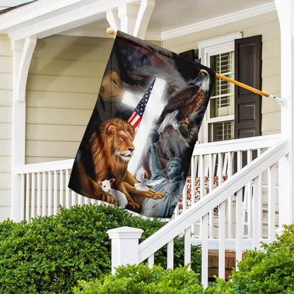 Christian Garden Flags, Lion and Lamb American Flag, Christian House Flags, Christian Cross Flag, Faith Flag, easychoo.com