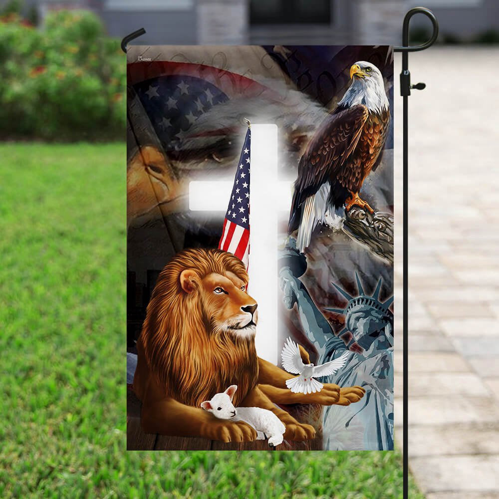 Christian Garden Flags, Lion and Lamb American Flag, Christian House Flags, Christian Cross Flag, Faith Flag, easychoo.com