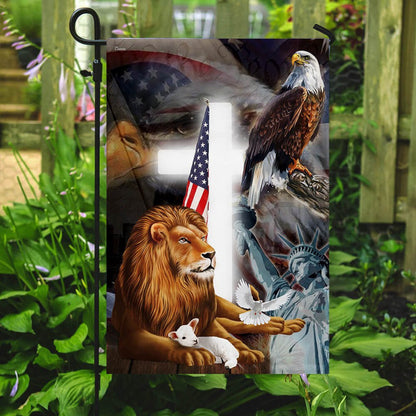 Christian Garden Flags, Lion and Lamb American Flag, Christian House Flags, Christian Cross Flag, Faith Flag, easychoo.com