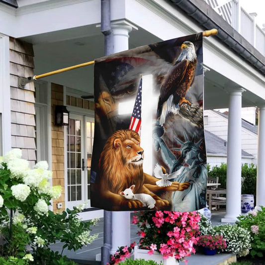 Christian Garden Flags, Lion and Lamb American Flag, Christian House Flags, Christian Cross Flag, Faith Flag, easychoo.com