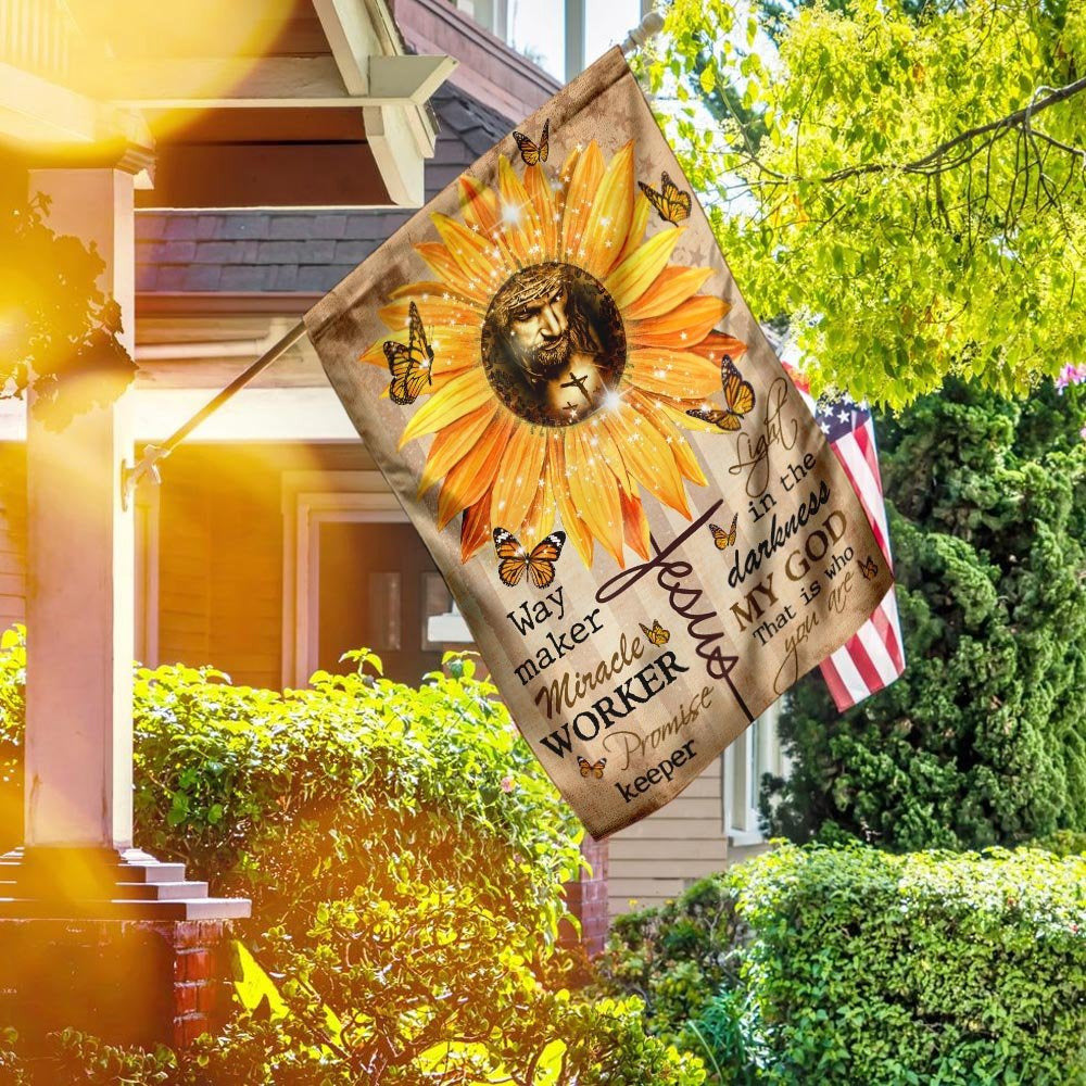 Christian Garden Flags, Way Maker Miracle Worker God Sunflower Flag, Christian House Flags, Christian Cross Flag, Faith Flag, easychoo.com