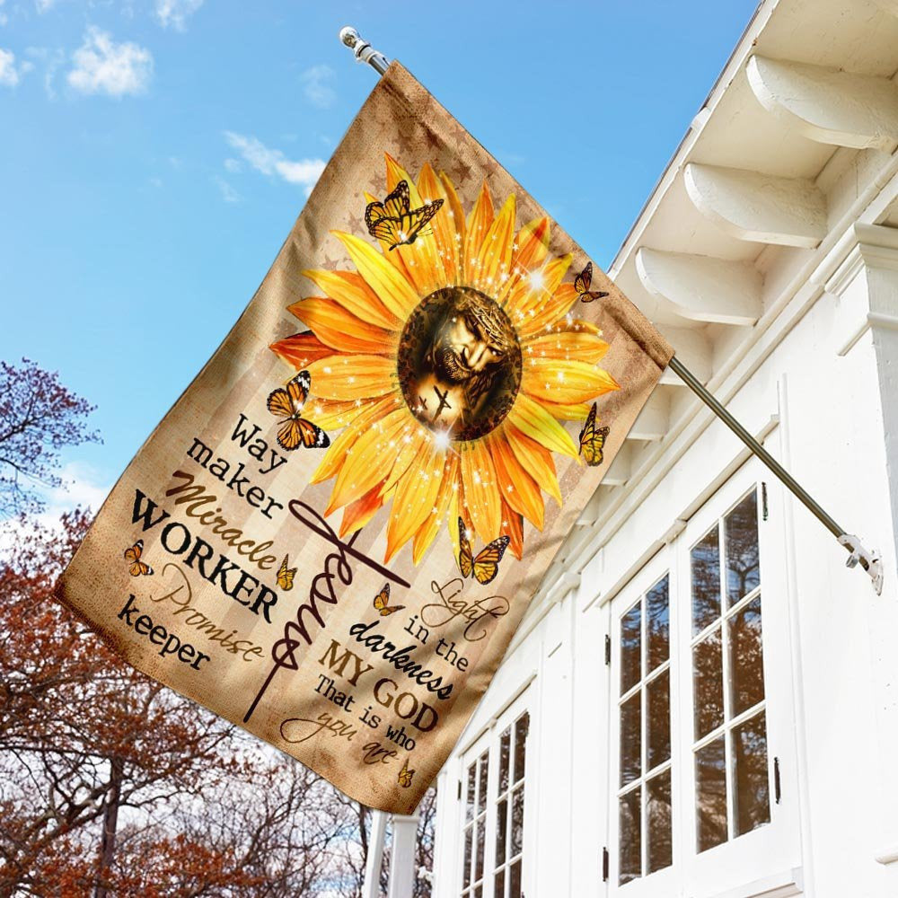 Christian Garden Flags, Way Maker Miracle Worker God Sunflower Flag, Christian House Flags, Christian Cross Flag, Faith Flag, easychoo.com