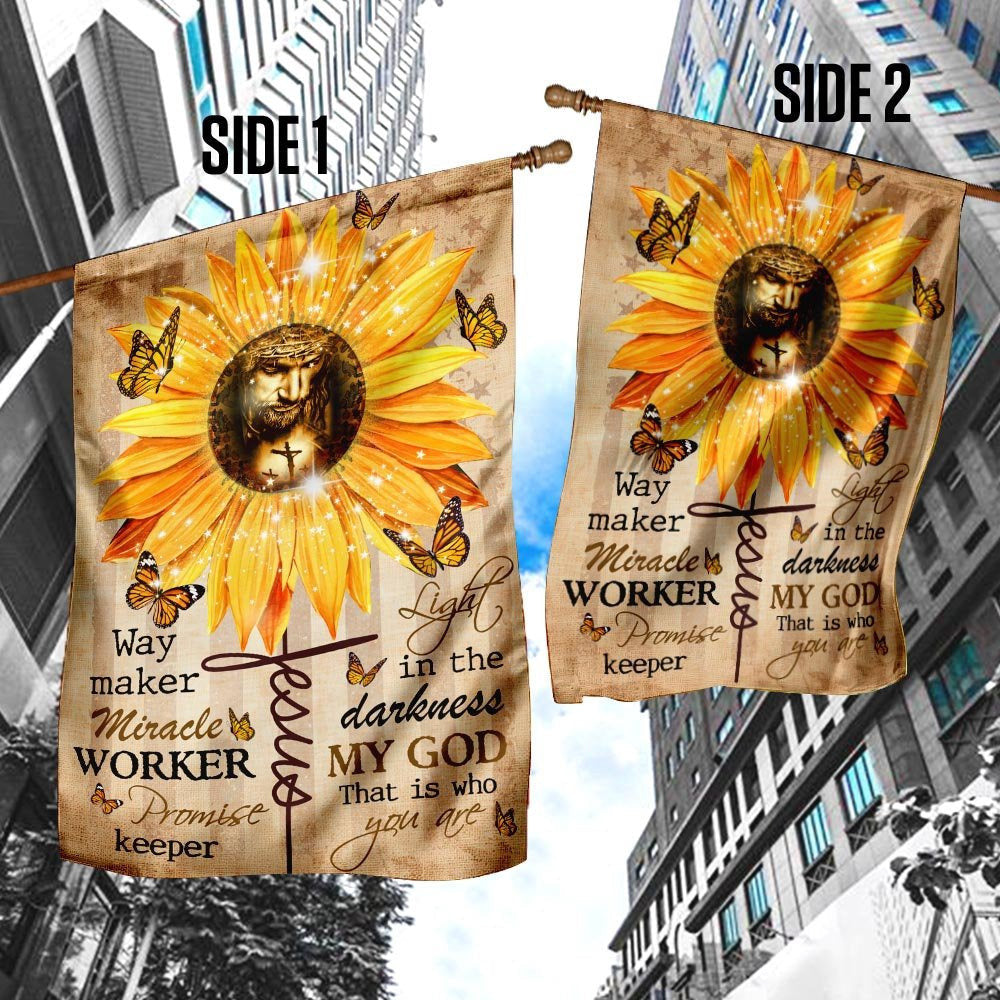 Christian Garden Flags, Way Maker Miracle Worker God Sunflower Flag, Christian House Flags, Christian Cross Flag, Faith Flag, easychoo.com