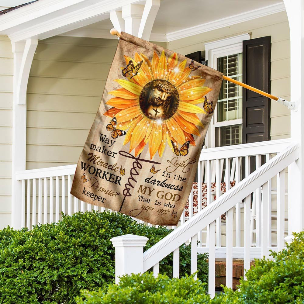 Christian Garden Flags, Way Maker Miracle Worker God Sunflower Flag, Christian House Flags, Christian Cross Flag, Faith Flag, easychoo.com