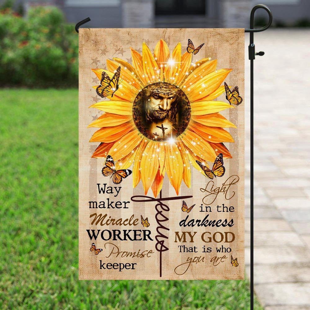 Christian Garden Flags, Way Maker Miracle Worker God Sunflower Flag, Christian House Flags, Christian Cross Flag, Faith Flag, easychoo.com