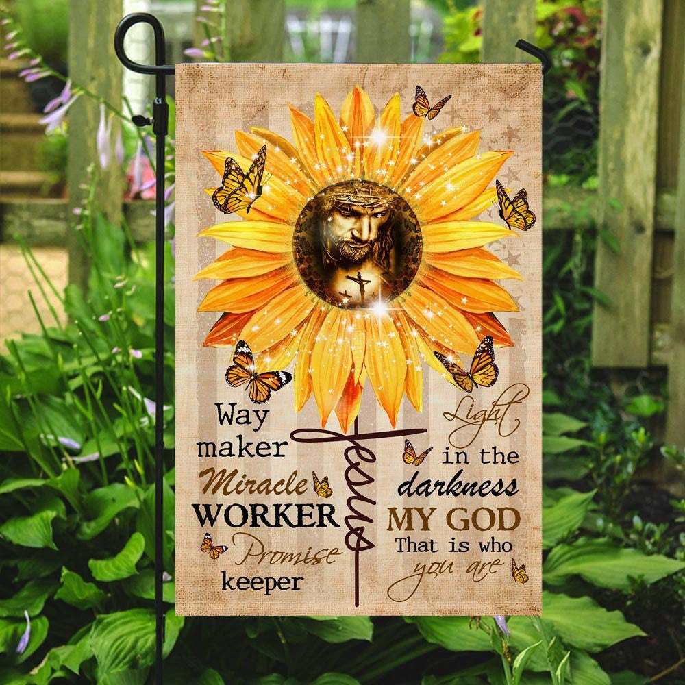 Christian Garden Flags, Way Maker Miracle Worker God Sunflower Flag, Christian House Flags, Christian Cross Flag, Faith Flag, easychoo.com