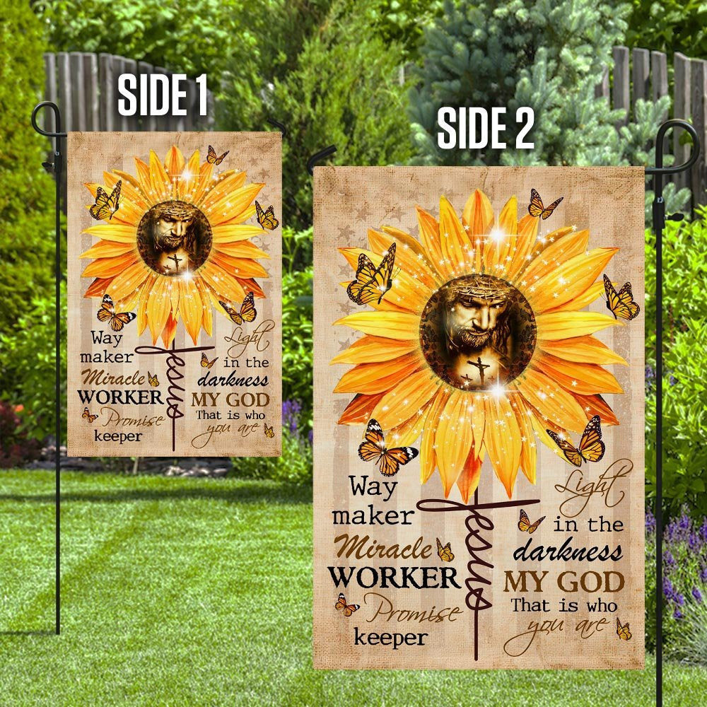 Christian Garden Flags, Way Maker Miracle Worker God Sunflower Flag, Christian House Flags, Christian Cross Flag, Faith Flag, easychoo.com