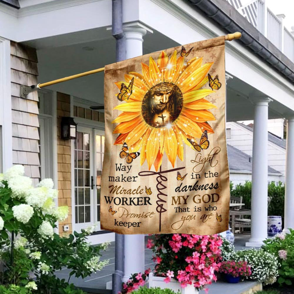 Christian Garden Flags, Way Maker Miracle Worker God Sunflower Flag, Christian House Flags, Christian Cross Flag, Faith Flag, easychoo.com