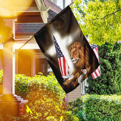 Christian Garden Flags, Lion and Lamb Cross Flag, Christian House Flags, Christian Cross Flag, Faith Flag, easychoo.com