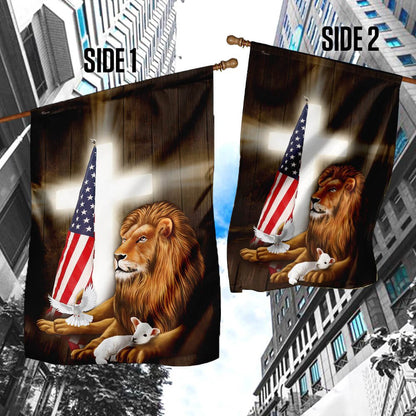 Christian Garden Flags, Lion and Lamb Cross Flag, Christian House Flags, Christian Cross Flag, Faith Flag, easychoo.com