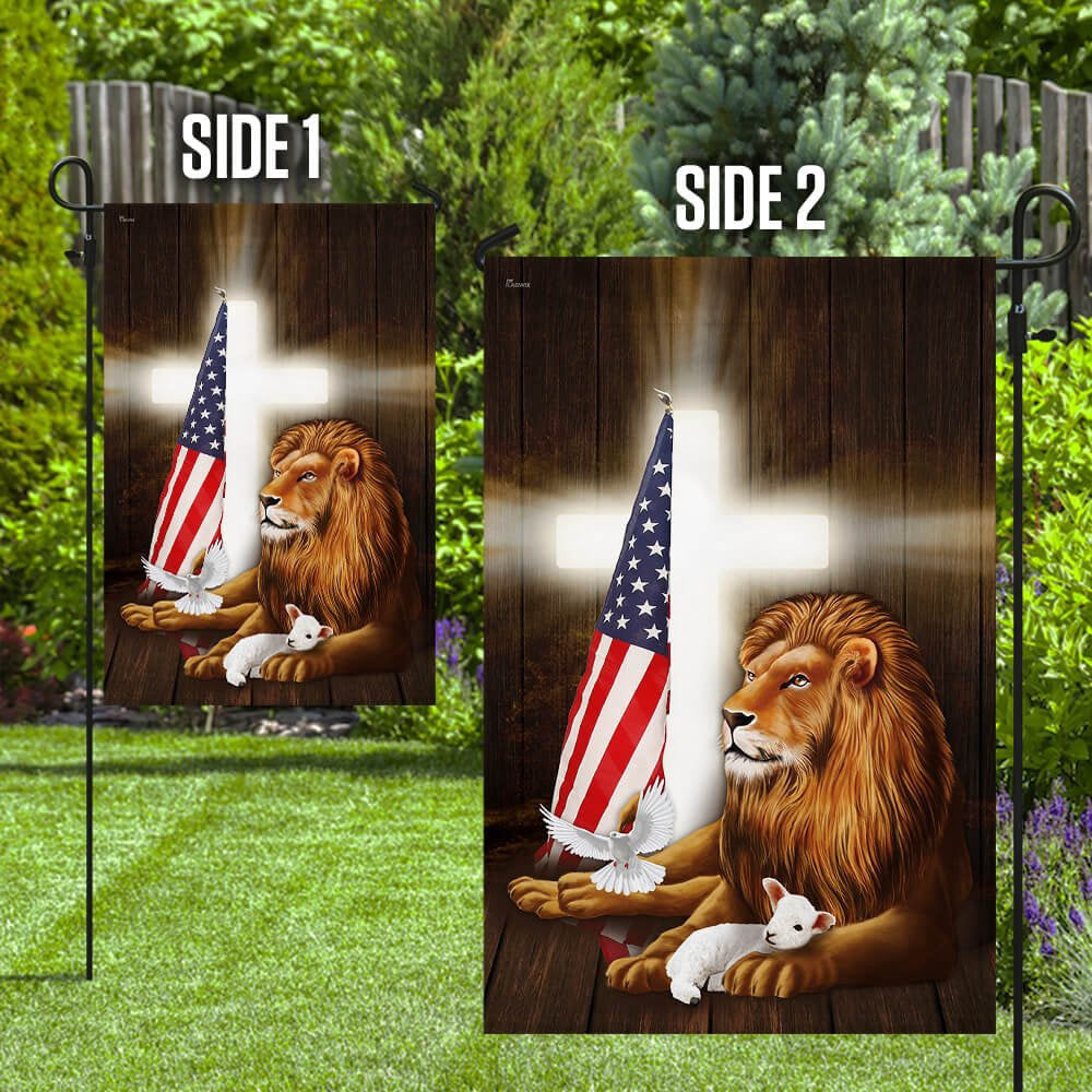 Christian Garden Flags, Lion and Lamb Cross Flag, Christian House Flags, Christian Cross Flag, Faith Flag, easychoo.com