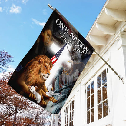 Christian Garden Flags, Lion and Lamb One Nation Under God Flag, Christian House Flags, Christian Cross Flag, Faith Flag, easychoo.com