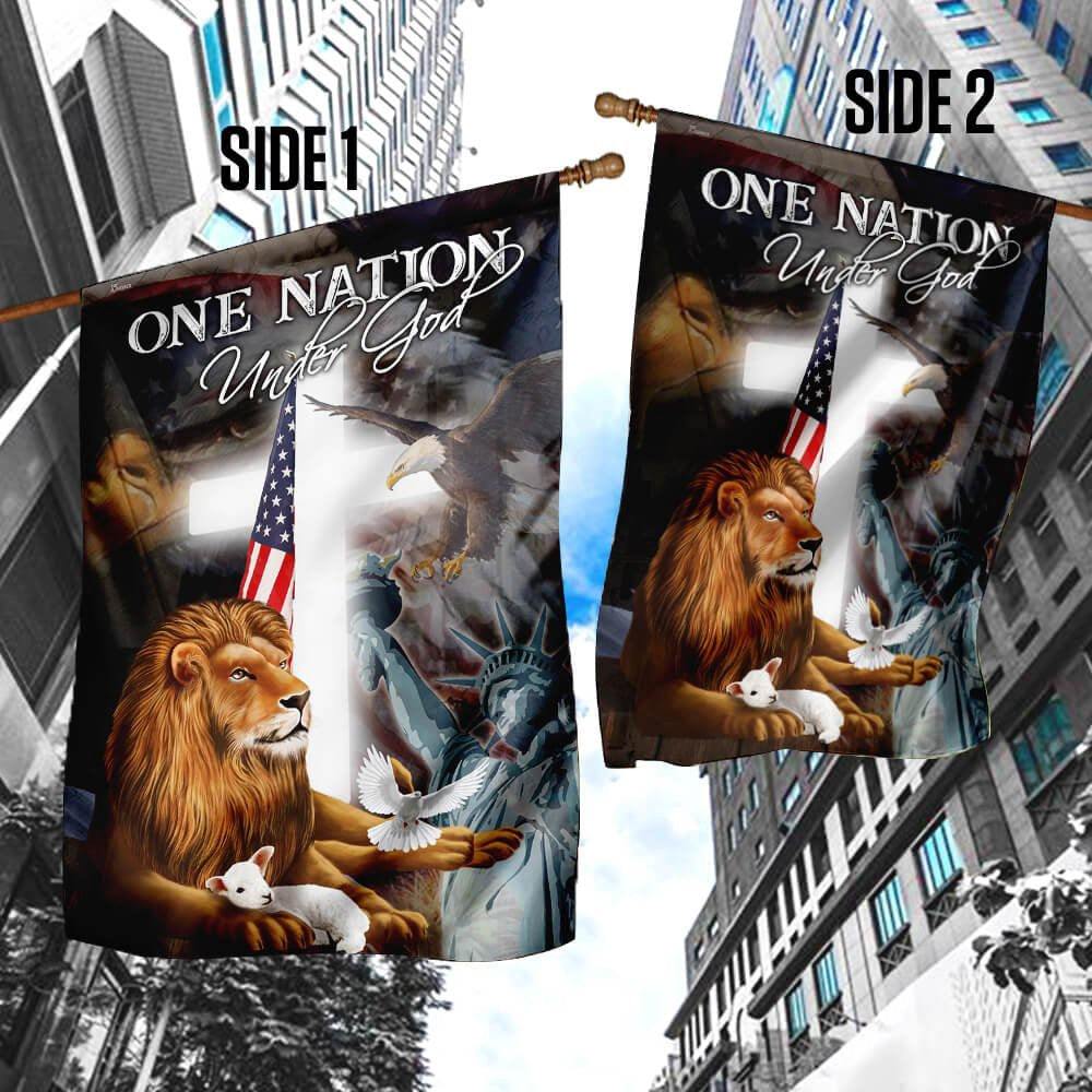 Christian Garden Flags, Lion and Lamb One Nation Under God Flag, Christian House Flags, Christian Cross Flag, Faith Flag, easychoo.com