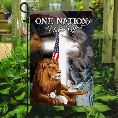 Christian Garden Flags, Lion and Lamb One Nation Under God Flag, Christian House Flags, Christian Cross Flag, Faith Flag, easychoo.com