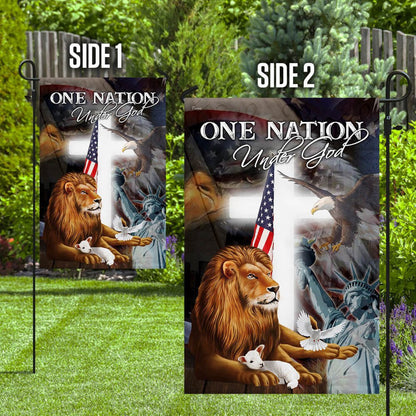 Christian Garden Flags, Lion and Lamb One Nation Under God Flag, Christian House Flags, Christian Cross Flag, Faith Flag, easychoo.com