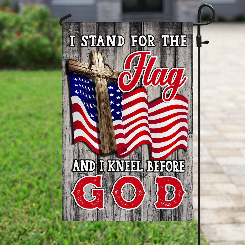 Christian Garden Flags, Stand For The Flag Kneel Before God Christian American Flag, Christian House Flags, Christian Cross Flag, Faith Flag, easychoo.com