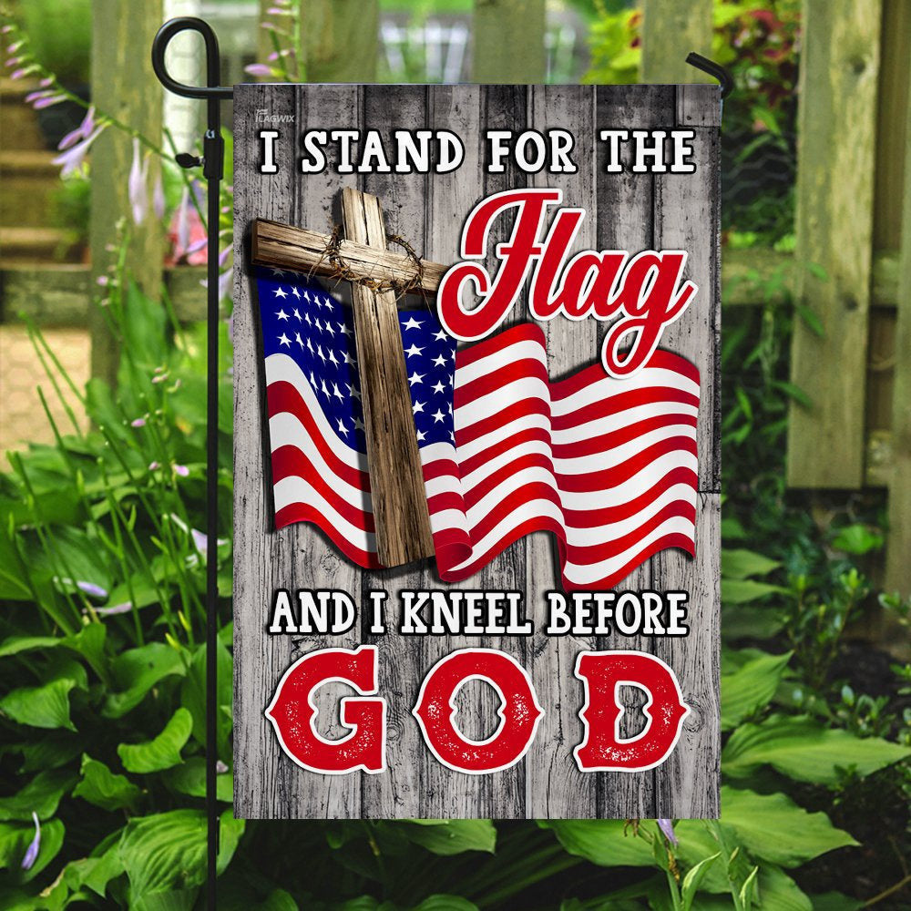 Christian Garden Flags, Stand For The Flag Kneel Before God Christian American Flag, Christian House Flags, Christian Cross Flag, Faith Flag, easychoo.com