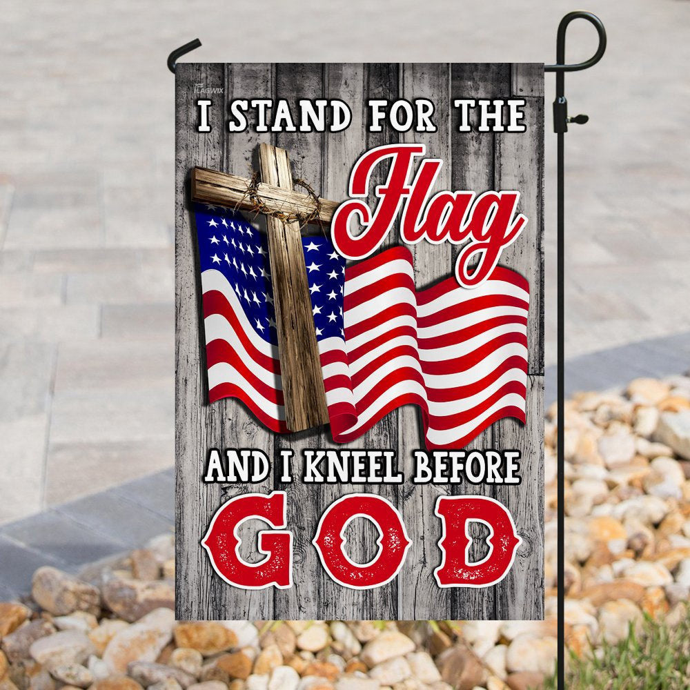 Christian Garden Flags, Stand For The Flag Kneel Before God Christian American Flag, Christian House Flags, Christian Cross Flag, Faith Flag, easychoo.com