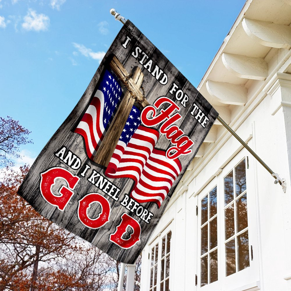Christian Garden Flags, Stand For The Flag Kneel Before God Christian American Flag, Christian House Flags, Christian Cross Flag, Faith Flag, easychoo.com