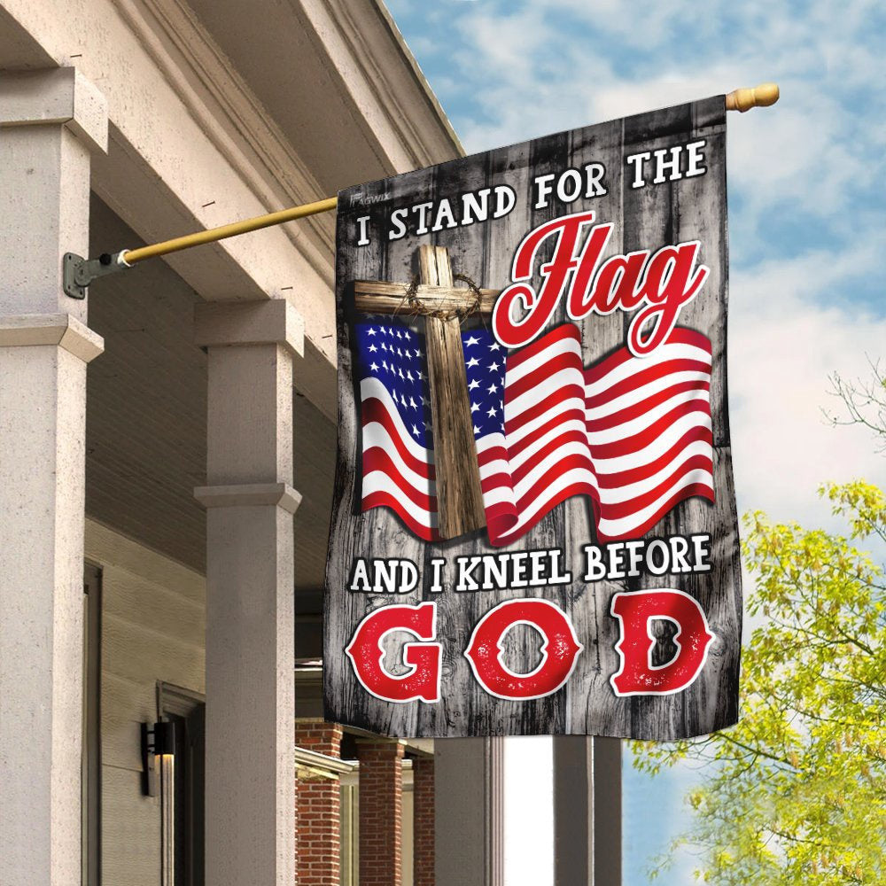 Christian Garden Flags, Stand For The Flag Kneel Before God Christian American Flag, Christian House Flags, Christian Cross Flag, Faith Flag, easychoo.com