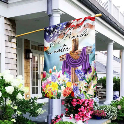 Christian Garden Flags, Rejoice In The Miracle Of Easter Cross Flag, Christian House Flags, Christian Cross Flag, Faith Flag, easychoo.com