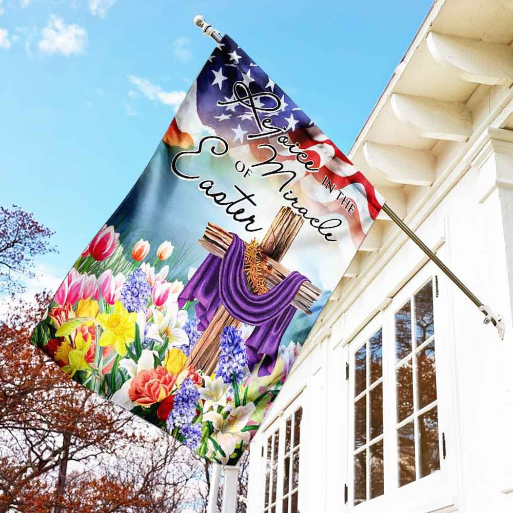 Christian Garden Flags, Rejoice In The Miracle Of Easter Cross Flag, Christian House Flags, Christian Cross Flag, Faith Flag, easychoo.com