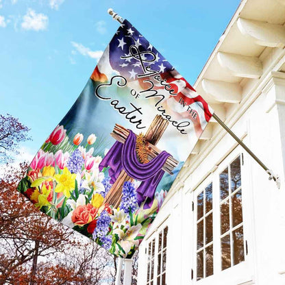 Christian Garden Flags, Rejoice In The Miracle Of Easter Cross Flag, Christian House Flags, Christian Cross Flag, Faith Flag, easychoo.com