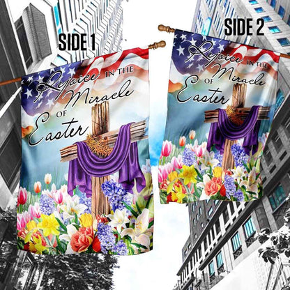 Christian Garden Flags, Rejoice In The Miracle Of Easter Cross Flag, Christian House Flags, Christian Cross Flag, Faith Flag, easychoo.com