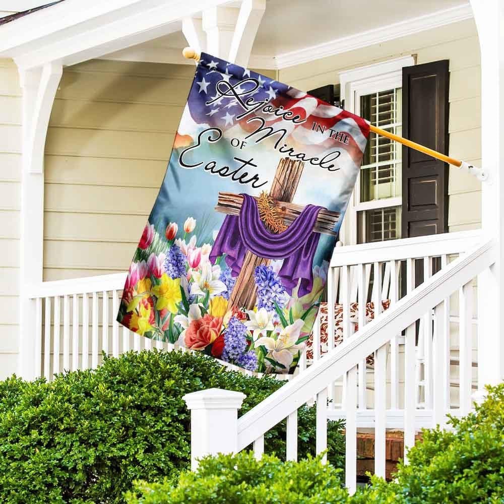 Christian Garden Flags, Rejoice In The Miracle Of Easter Cross Flag, Christian House Flags, Christian Cross Flag, Faith Flag, easychoo.com