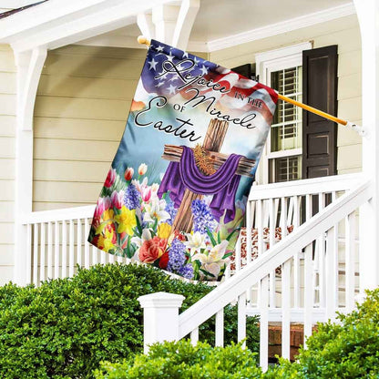 Christian Garden Flags, Rejoice In The Miracle Of Easter Cross Flag, Christian House Flags, Christian Cross Flag, Faith Flag, easychoo.com