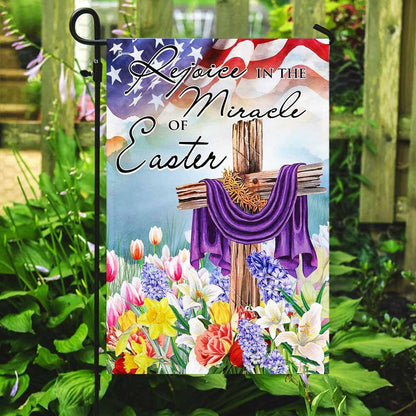 Christian Garden Flags, Rejoice In The Miracle Of Easter Cross Flag, Christian House Flags, Christian Cross Flag, Faith Flag, easychoo.com