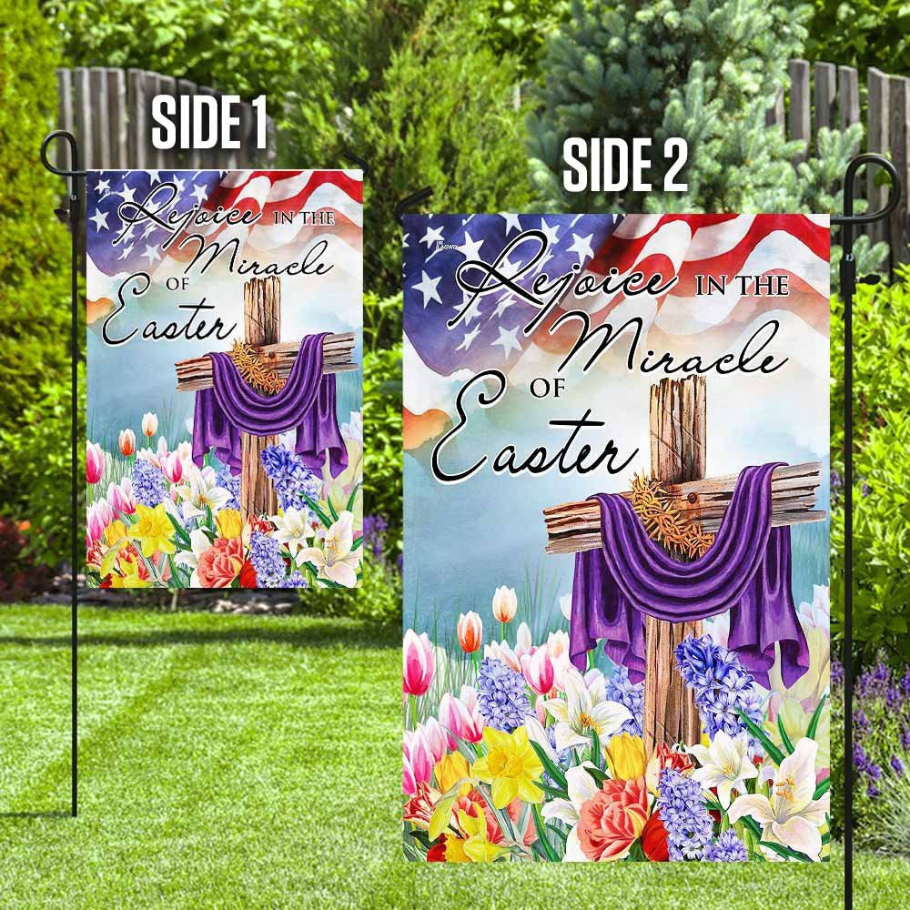 Christian Garden Flags, Rejoice In The Miracle Of Easter Cross Flag, Christian House Flags, Christian Cross Flag, Faith Flag, easychoo.com
