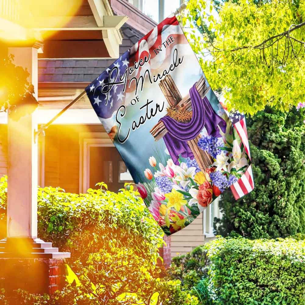 Christian Garden Flags, Rejoice In The Miracle Of Easter Cross Flag, Christian House Flags, Christian Cross Flag, Faith Flag, easychoo.com