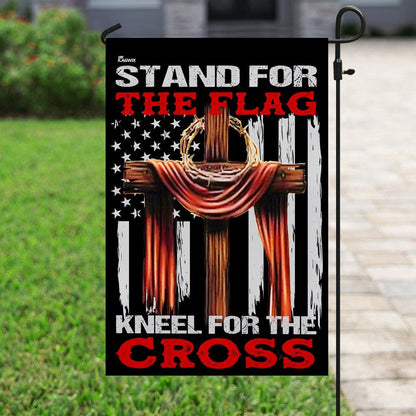 Christian Garden Flags, Stand For The Flag Kneel For The Cross Flag, Christian House Flags, Christian Cross Flag, Faith Flag, easychoo.com