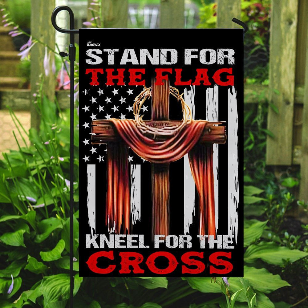 Christian Garden Flags, Stand For The Flag Kneel For The Cross Flag, Christian House Flags, Christian Cross Flag, Faith Flag, easychoo.com