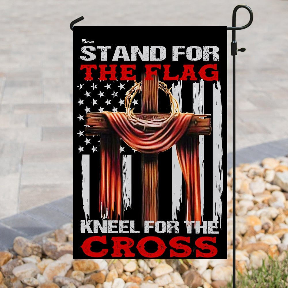 Christian Garden Flags, Stand For The Flag Kneel For The Cross Flag, Christian House Flags, Christian Cross Flag, Faith Flag, easychoo.com