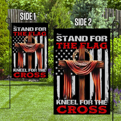 Christian Garden Flags, Stand For The Flag Kneel For The Cross Flag, Christian House Flags, Christian Cross Flag, Faith Flag, easychoo.com