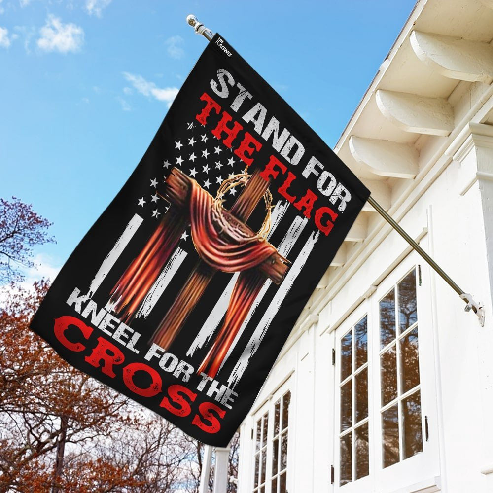 Christian Garden Flags, Stand For The Flag Kneel For The Cross Flag, Christian House Flags, Christian Cross Flag, Faith Flag, easychoo.com