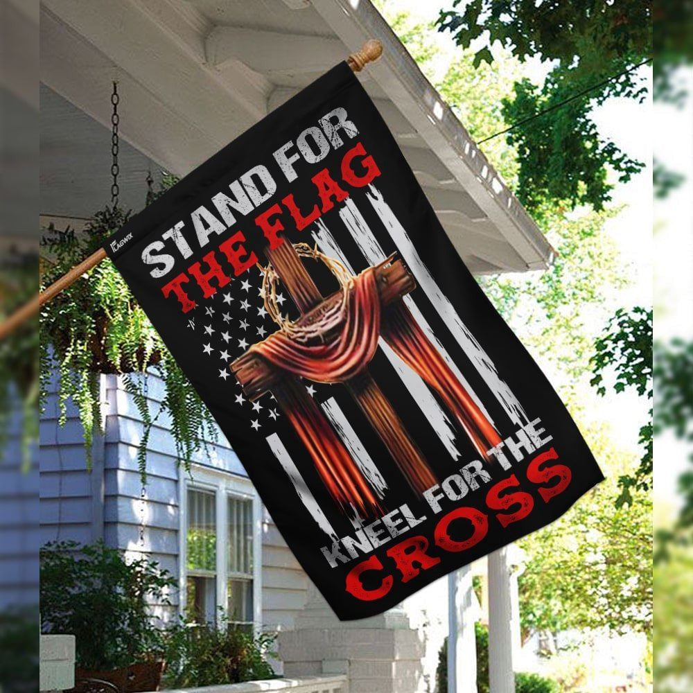 Christian Garden Flags, Stand For The Flag Kneel For The Cross Flag, Christian House Flags, Christian Cross Flag, Faith Flag, easychoo.com