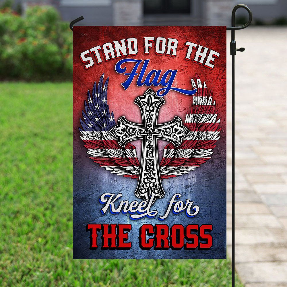 Christian Garden Flags, Stand For The Flag Kneel For The Cross Flags, Christian House Flags, Christian Cross Flag, Faith Flag, easychoo.com
