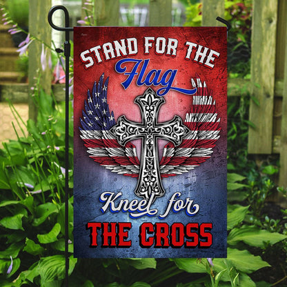 Christian Garden Flags, Stand For The Flag Kneel For The Cross Flags, Christian House Flags, Christian Cross Flag, Faith Flag, easychoo.com