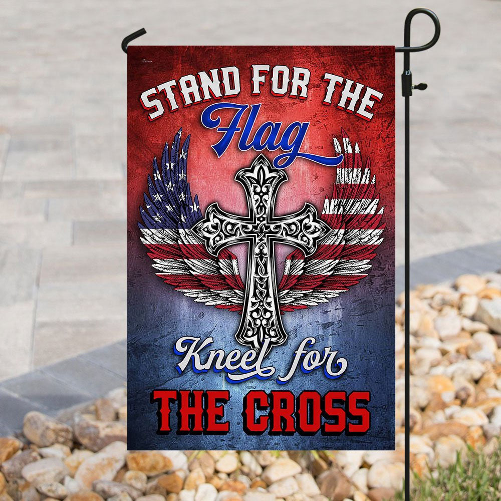 Christian Garden Flags, Stand For The Flag Kneel For The Cross Flags, Christian House Flags, Christian Cross Flag, Faith Flag, easychoo.com