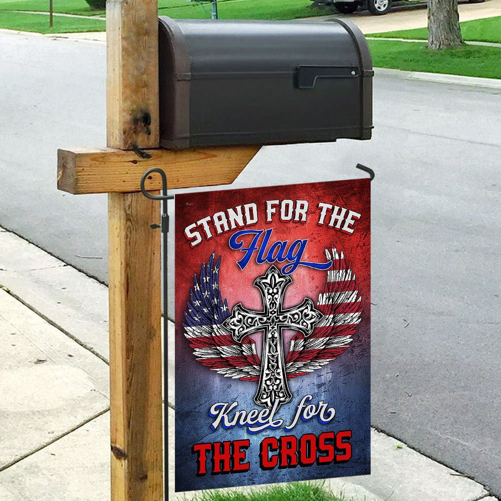 Christian Garden Flags, Stand For The Flag Kneel For The Cross Flags, Christian House Flags, Christian Cross Flag, Faith Flag, easychoo.com
