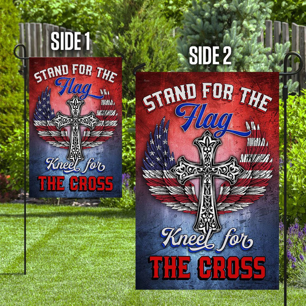 Christian Garden Flags, Stand For The Flag Kneel For The Cross Flags, Christian House Flags, Christian Cross Flag, Faith Flag, easychoo.com