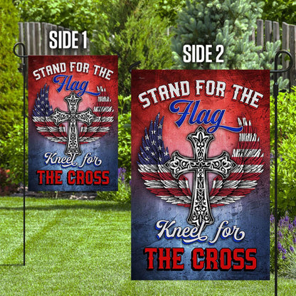 Christian Garden Flags, Stand For The Flag Kneel For The Cross Flags, Christian House Flags, Christian Cross Flag, Faith Flag, easychoo.com