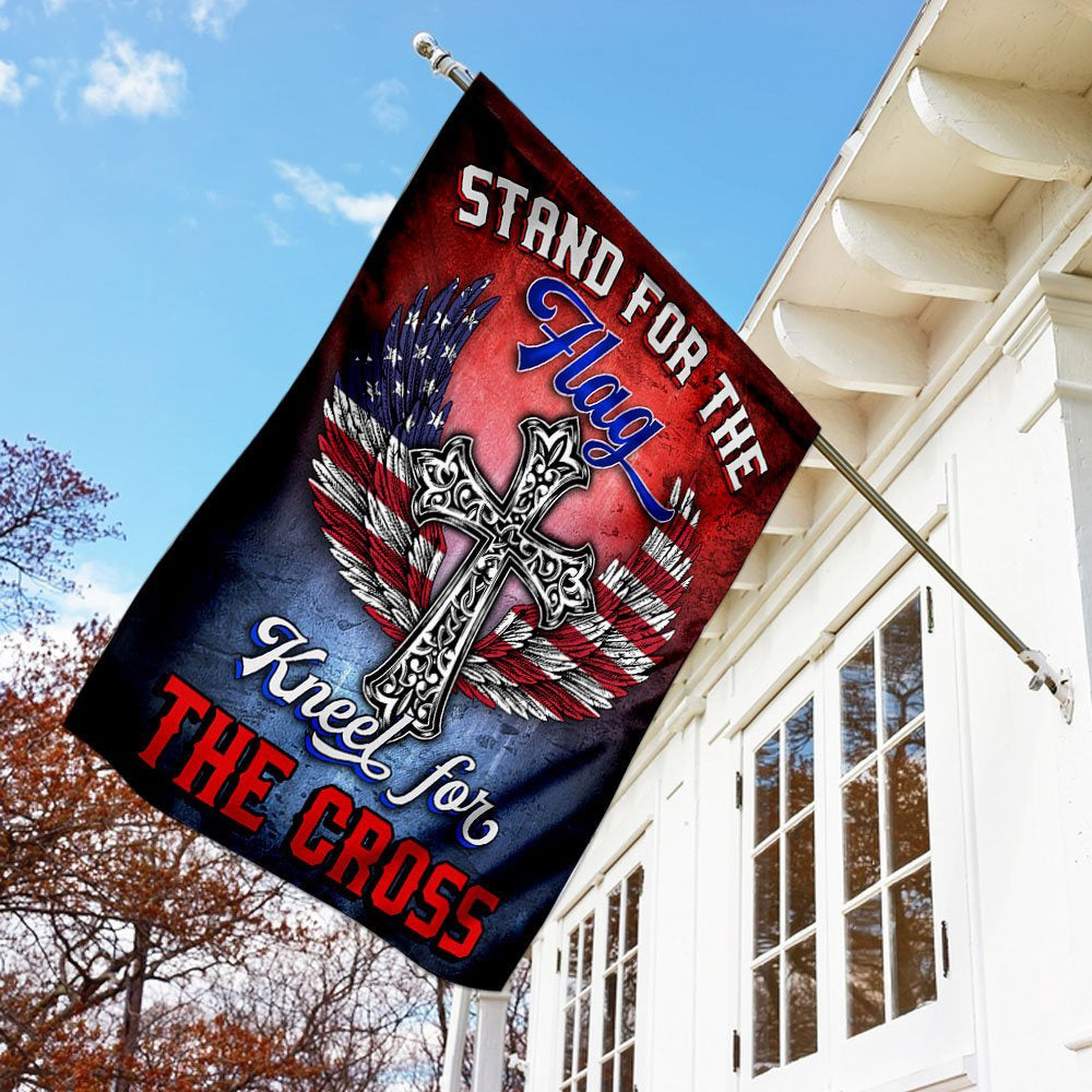 Christian Garden Flags, Stand For The Flag Kneel For The Cross Flags, Christian House Flags, Christian Cross Flag, Faith Flag, easychoo.com